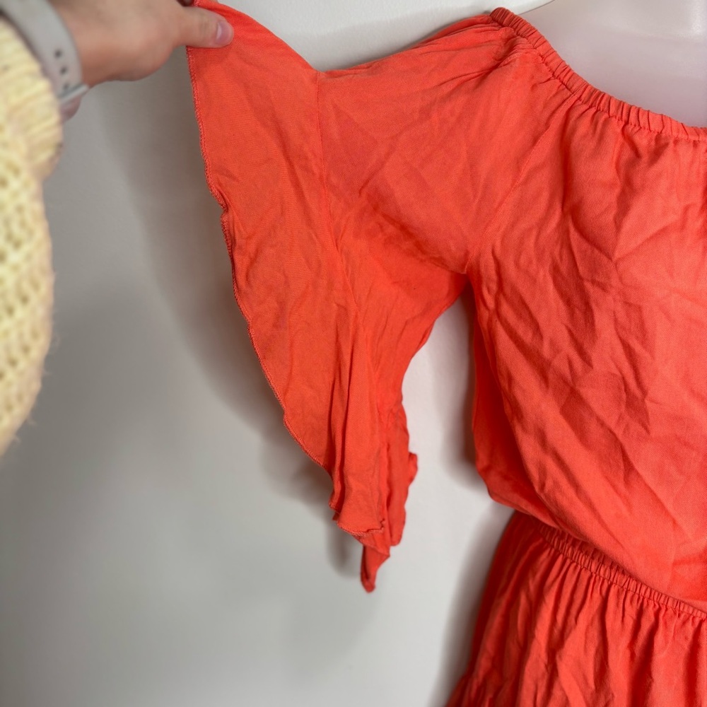 VENUS Y2K 2000s orange drawstring romper swimsuit coverup small ruffle sleeve - Picture 3 of 9
